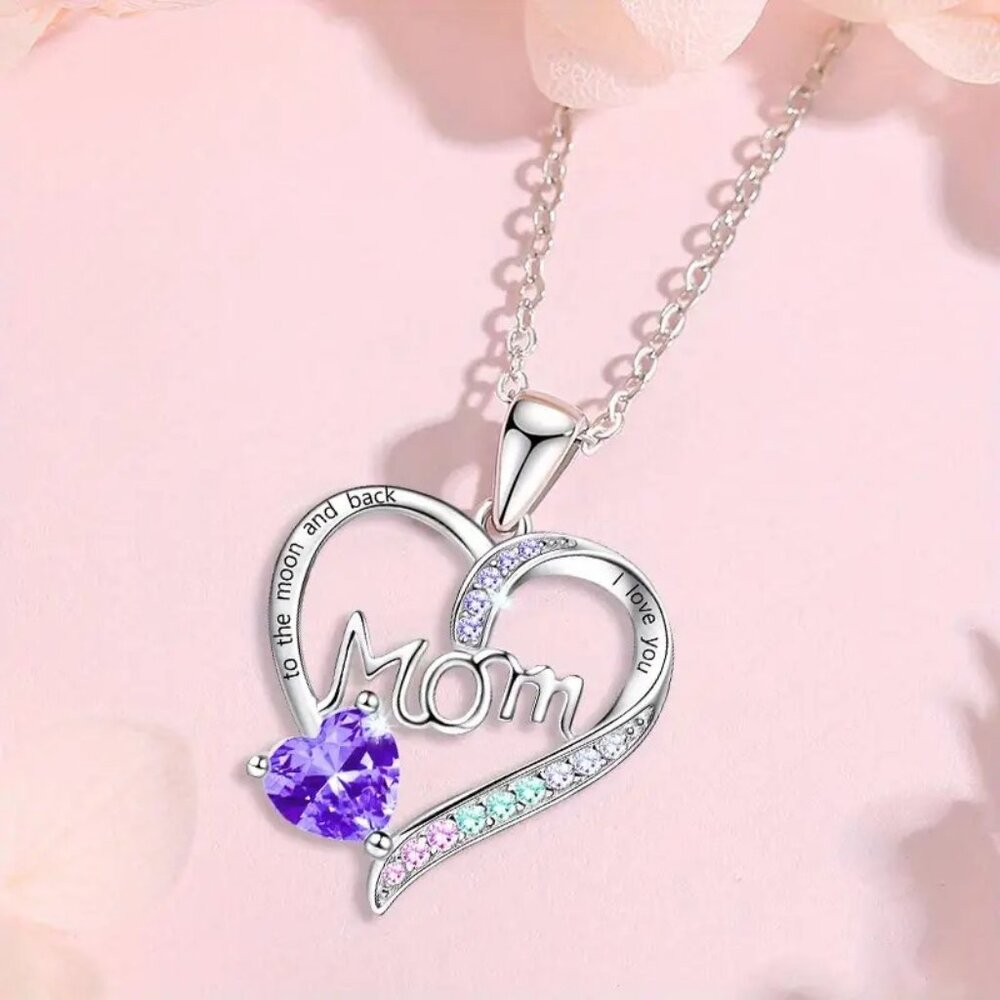 Purple Mom Heart Necklace Mothers Day Gift I Love You To The Moon And Back